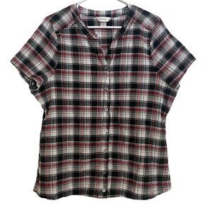 Christopher & Banks Women’s X Black/Red/White Plaid Seersucker Cowgirl Top Farm